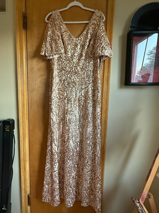 Alex Evenings Dresses & Skirts - Alex Evenings Gold Sequin Maxi Gown with Flutter Sleeves